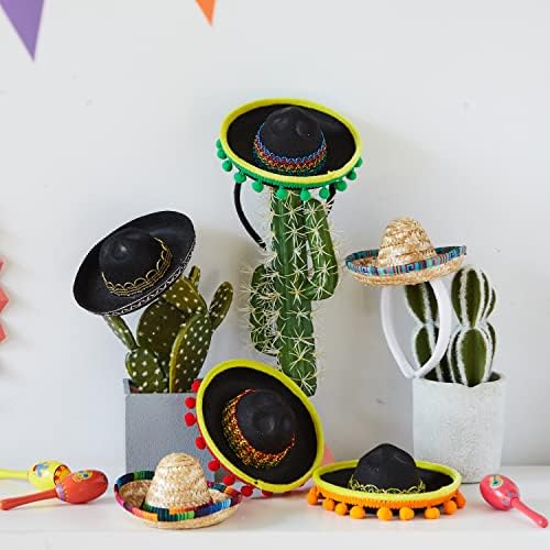 Joyin 6 PCs Cinco de Mayo Fiesta Fiesta e Straw Sombrero Fantas de festa para a festa para festas divertidas