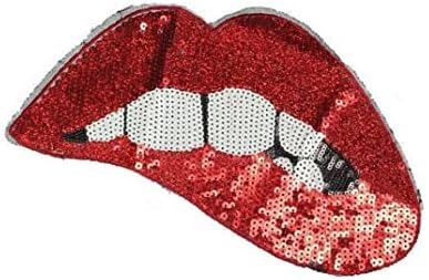 Lábios vermelhos grandes remendam ferro em remendos ou costura para roupas glitter lantejoulas de