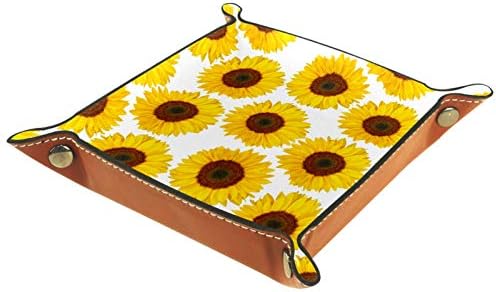 Lyetny Yellow Sunflower Padrão floral Organizador branco Bandejas de armazenamento Caixa de cabeceira Caddy bandeja de desktop alteração de carteira de caixa de moeda de caixa