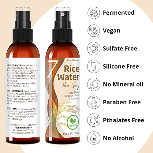 Nova água fermentada de arroz para crescimento do cabelo - infundido com alecrim, biotina, cafeína,