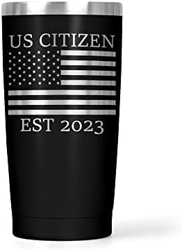 Novos Presentes do Cidadão dos EUA | Tumbler de viagem de aço de 20 onças para café ou bebidas geladas | American