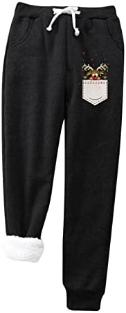 Calças para mulheres e veludo sólido quente com bolsos calças quentes na cintura alta lã elástica de calças térmicas de comprimento completo