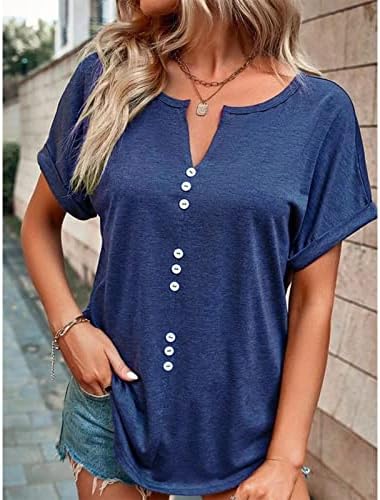 Camisa do outono de verão feminino manga curta 2023 algodão profundo V de pescoço de pescoço para cima camiseta básica da blusa para mulheres iw iw