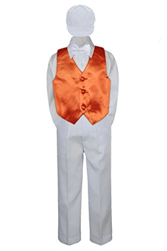 5pc bebê bebê garoto menino calça branca chapéu laço gravata de colete laranja