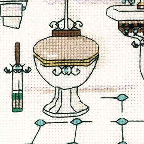 Riolis - Interior do banheiro - Kit de ponto cruzado contado 6 x 6 Zweigart 18 ct. Bege aida 10 cores