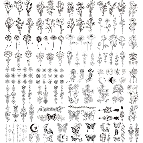 Cerlaza 100 folhas tatuagens temporárias para mulheres meninas, 420 estilos mistos adesivos de tatuagem falsa