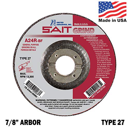 SAIT A24R-BF Roda abrasiva de 6 polegadas Tipo 27 Discos de moagem com 7/8 Arbor Qtd 10