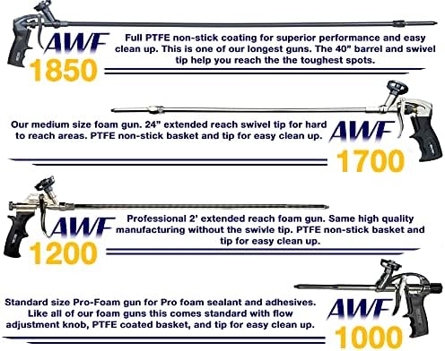 Pistola de espuma awf pro - awf 1000, ptfe non stick cesto de spray cesto pistola de espuma. Ideal para empreiteiros e bricolage. Alta precisão com maior pistola de isolamento de pulverização de espuma de rendimento