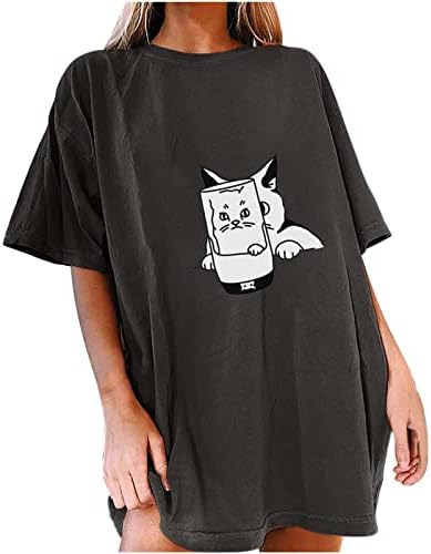 2023 Camiseta gráfica engraçada de gato para mulheres PLUS PLUSTOS DOPLOT ombro de ombro curto Tops