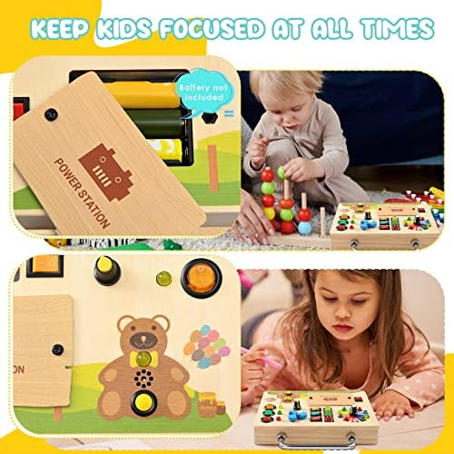Kohagoki Montessori liderou um quadro ocupado para crianças pequenas, LED Light Switch Toy Toy Wooden Sensory Montessori Toys por mais de 3 anos de idade