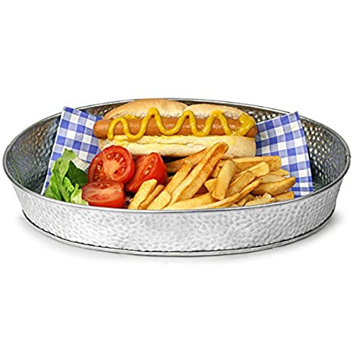 Tabelcraft galvanizada bandeja de porção redonda, prato de alimentos para jantar de aço, seixos prateados