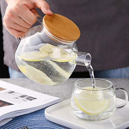 Hemoton Japanese Tea Conjunto de vidro Tule de vidro com chaleira de chá de bobina de filtro com bico grande, florescendo os bules de folha solta com tampa de bambu para o escritório em casa, resumo de chá de chá de 1000 ml de chaleira portátil