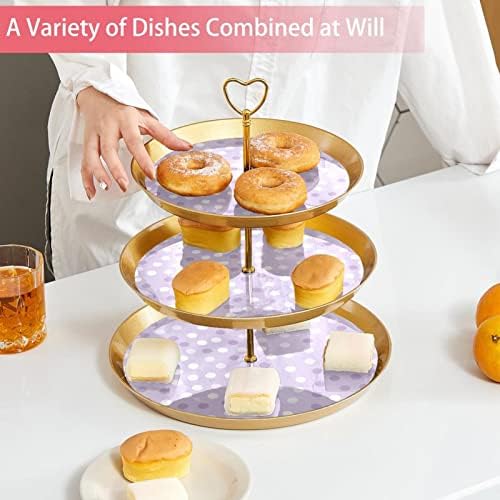 3 Placa de fruta de cupcake de 3 camadas de sobremesa Plástico para servir suporte de exibição para casamento de aniversário Decorações de chá de chá de chá de bebê redondo, bolinhas roxas