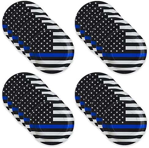 Havercamp Police-Thin Blue Line LG. Placas de 9 ”no padrão oficial de bandeira de linha azul fino. 24 placas de jantar de papel