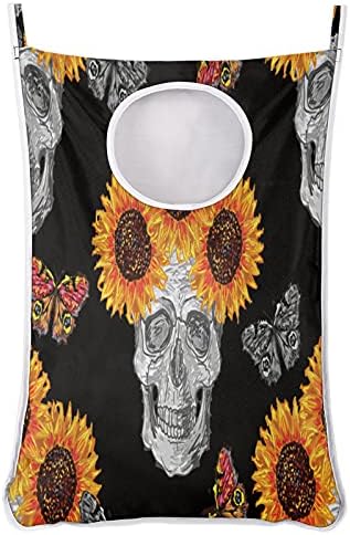 Sugar Skull Girassol Saco de lavanderia Saco de cesto, sobre a porta da lavanderia Saco de Saco de Armazenamento