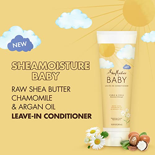 SheaMoisture Baby Leave-in Condicionador para cabelos encaracolados Shea crua, camomila e óleo de argan hidrata e ajuda a desembaraçar cachos delicados e bobinas de 10,3 oz