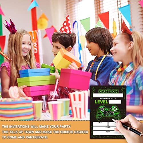Chuxvon Video Game Birthday Party Invitations, convite de aniversário do jogador, Néon de brilho verde