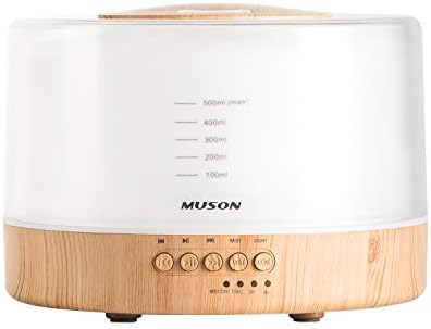 MUSON Essential Diffuser Som Sound Machine Combo Difusor para aromaterapia perfumado umidificador de névoa de óleo fresco com música de som natural e luz noturna quente, desligamento automático, branco