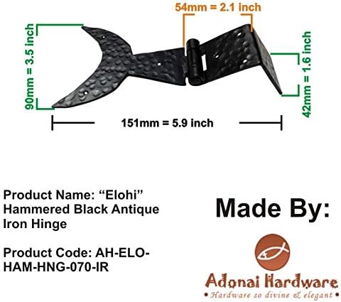 ADONAI Hardware Elohi martelou a dobradiça de ferro preto preto- pó preto revestido