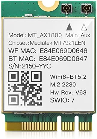 Módulo sem fio WiFi 6 Card Ax1800 Expanda MT7921LEN Bluetooth 5.2 Adaptador para mesa PC 1800Mbps 2.4 GHz/5 GHz
