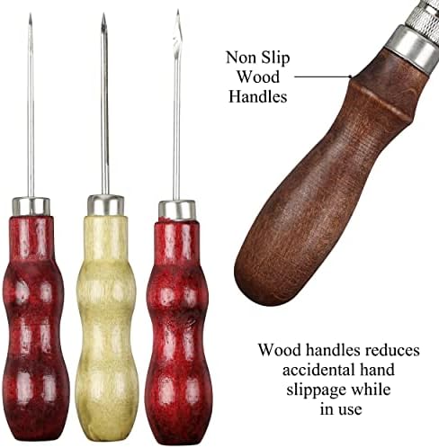 Kit de ferramentas de trabalho de couro Dann'o, kit de ferramentas de couro para iniciantes, todas as alças de madeira, ferramentas de couro para cortar, costura e estampagem todos os tipos de couro