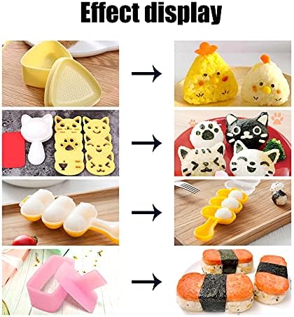 Moldes de bola de arroz de gato fofos 6 conjuntos de molde de sushi kits de acessórios para caixa de bento com 1pc Musubi Maker Press Mold, 2pcs Gimbap Molds Triangle e 1pc Rice Ball Shaker para DIY Fun Lunch Box Ferramenta