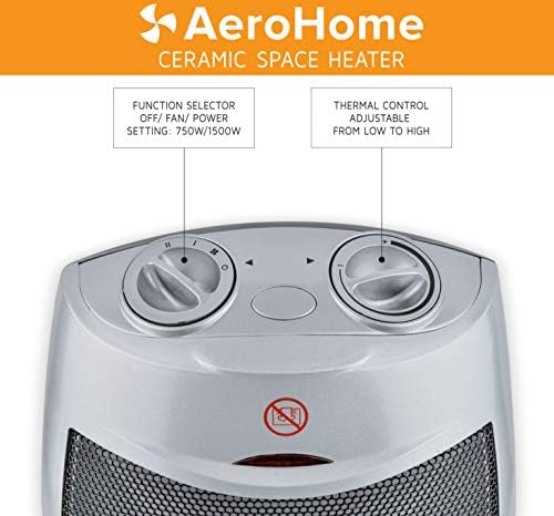 Aerohome 1500W / 750W aquecedor de espaço portátil de cerâmica aquecedor elétrico interno com superaquecimento