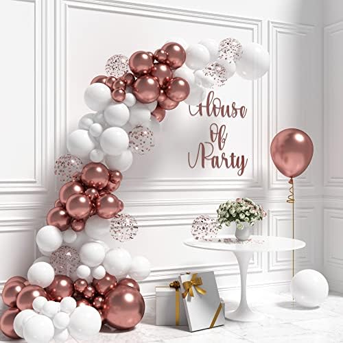 Garland de balão de ouro rosa metálico da Casa - Balões de Confetes de Ouro Branco e Rose