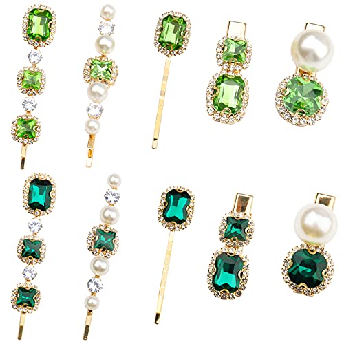 10 peças stromstones vintage pinos decorativos de cabelo bling de cristal verde de cristal