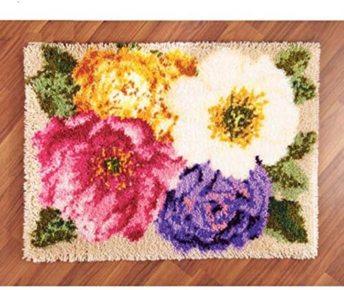 Arte de flor de tapete de gancho de trava grande com estampado kit de artesanato artesanal, flores lindas,