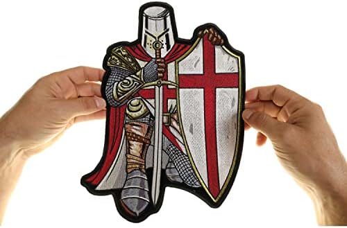 Crusader branco e vermelho Knight Large Christian Back Patch - 8,9x12 polegadas. Ferro bordado no patch