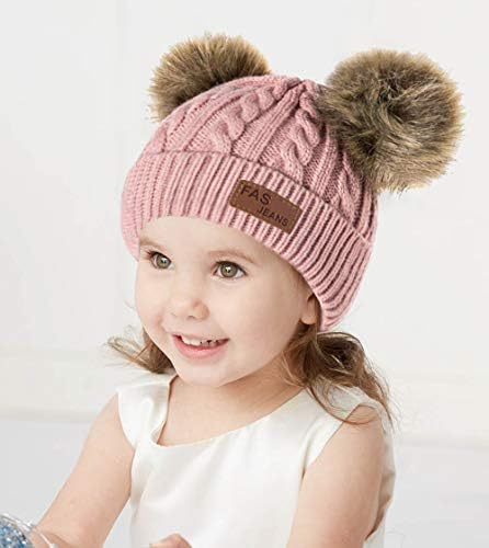 Beanie lã do filho da criança infantil chapéu de lã pura cor de inverno pom pom pom linct back por 1-3 anos