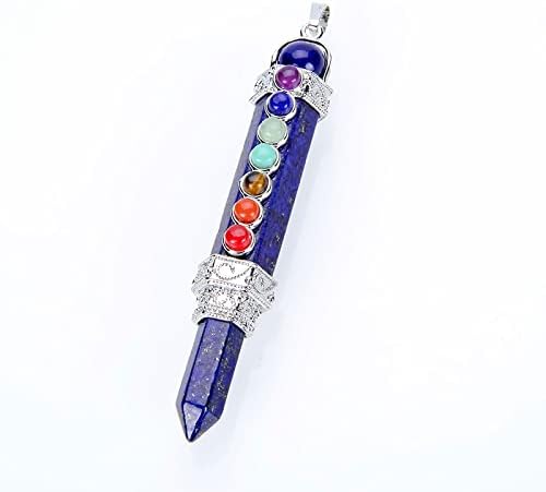 Pêndulo de ponto de lápis de pedra natural para doações de contas da cadeia 7 chakra wand reiki quartzo pingente de cristal meditação presente espiritual, beadchain de ametista