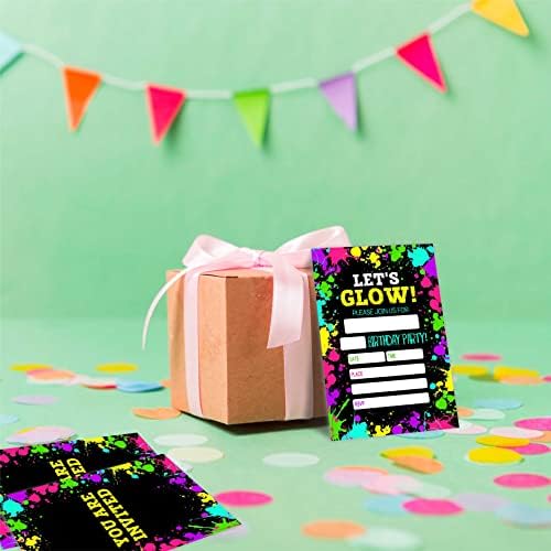 Let's Glow Birthday Party Invitation, Glow Neon Invite Cards （20 contagem) com envelopes, preencha cartões