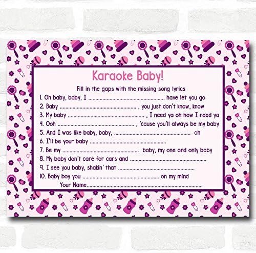 Meninas Pink e Purple Baby Shower Games Song Lyric Karaoke Cards