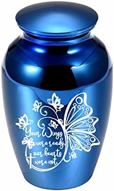YHSG Ashes Souvenir Urn - Ash urn - Urna de liga de alumínio para borboleta funerária, azul, 70x45mm