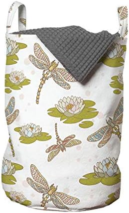 Bolsa de lavanderia de libélula de Ambesonne, flor de lótus com insetos simbólicos ioga tema de meditação