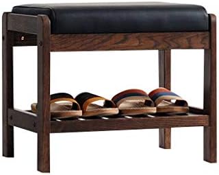 Prateleiras duráveis ​​de Htllt Banco de sapatos de madeira maciça com almofada de assento, organizador de rack de armazenamento de sapatos de corredor, simples-1
