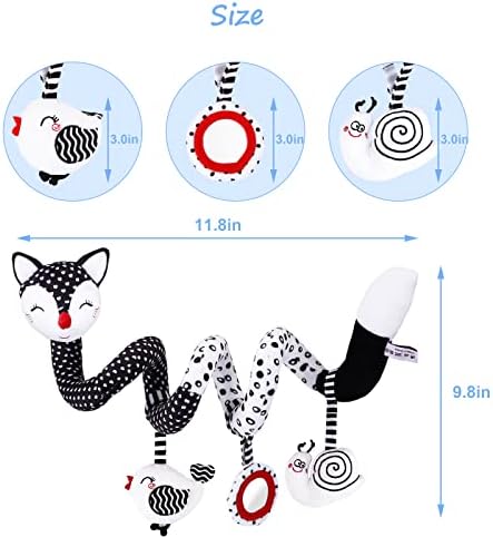 Brinquedos de bebê em preto e branco Fpvera - brinquedos de carrinho em espiral, brinquedos para bebês de alto contraste para recém -nascidos, brinquedos de carros para bebês de 0 a 6 meses, atividade em espiral pendurando brinquedo sensorial para berço