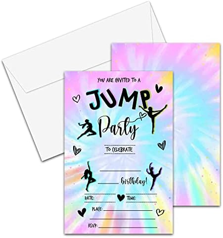YQV Bounce House Jumping Party Birthday Invitations, convites de 20 contagens com envelopes, decorações e suprimentos de festas de aniversário do estilo Tie Dye