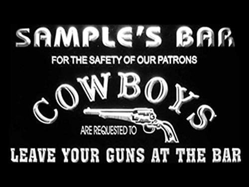 Nome personalizado cowboys personalizados deixa suas armas no bar de cerveja Branco de 12x8,5 polegadas