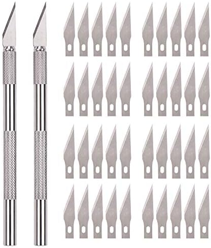 Savita Hobby Knife Conjunto de caneta de metal sólida Kit de faca de utilidade de artesanato de escultura pequena para ferramenta de corte de obras de arte diy, incluindo alças de 2 pacote e lâminas de reposição de 40 pacotes