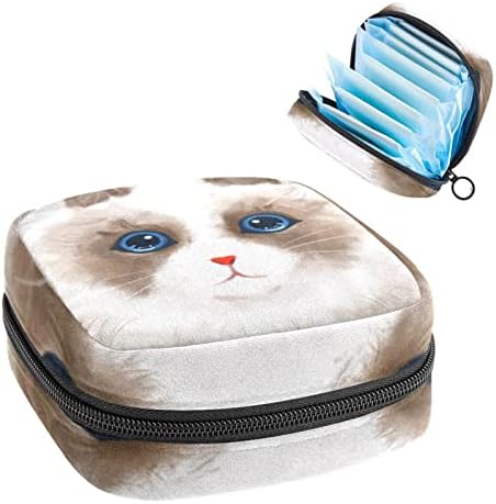 Bolsa de armazenamento de guardanapos sanitários de Oryuekan, bolsas de zíper menstrual reutilizável portátil, bolsa de armazenamento de tampões para mulheres meninas, desenho animado animal adorável ragdoll