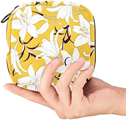 Bolsa de armazenamento sanitária de guardanapo de lírio branco amarelo Bolsa de saco de saco de saco de saco de período portátil para bolsa de xícara menstrual de época com zíper bolsa sanitária para mulheres adolescentes femininas