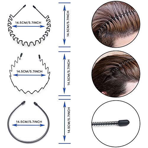 Youyidun 6 peças Bandas de cabeça de metal para homens mulheres, faixas de cabelo onduladas, faixas