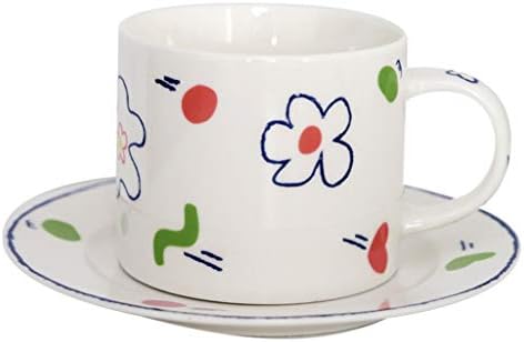 Copo de cerâmica fofa de Wionc Creme White White Office Tarde Cups de chá em casa xícara de café e pires