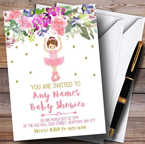 Convites de balé de balé de ouro floral convites para chá de bebê