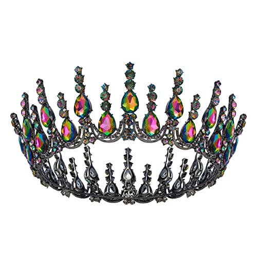 Sweetv Queen Crown for Women, Tiara Wedding for Bride, Princesa Tiara, Coroa de Concurso de Quinceanera, capacete de Crystal Diadem para baile de aniversário, preto+multicolorido
