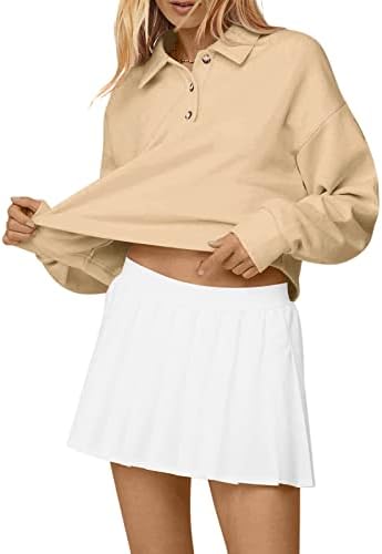 Laslulu feminino ladeado de velo tops button camisetas pólo pólotout sweetshirts atléticos suéter de manga longa cortada