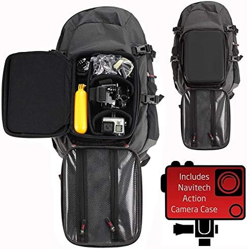 Navitech Action Camera Backpack e Gray Storage Case com cinta de tórax integrada - Compatível